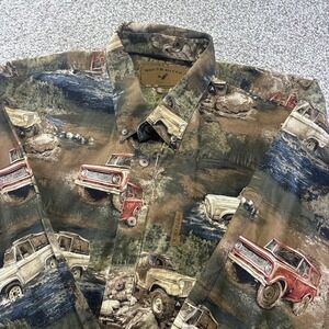 North River Outfitters Shirt Mens XL Brown 4x4 Truck Graphic Button Up Off Road